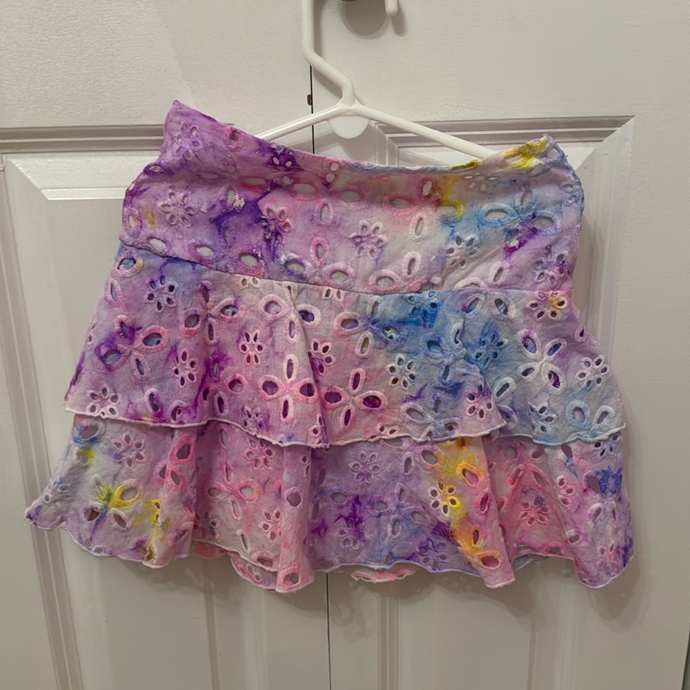 Girl's Tie-Dye Eyelet Embroidered Skirt,
